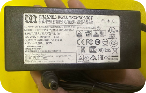*Brand NEW*19V3.16A 60W Round Port Charger For CWT KPL-060K-VI Qiaowei Power Supply Transformer Power Supply